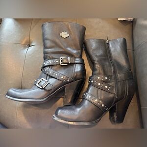 Harley-Davidson Black Leather Motorcycle Boots with Buckles